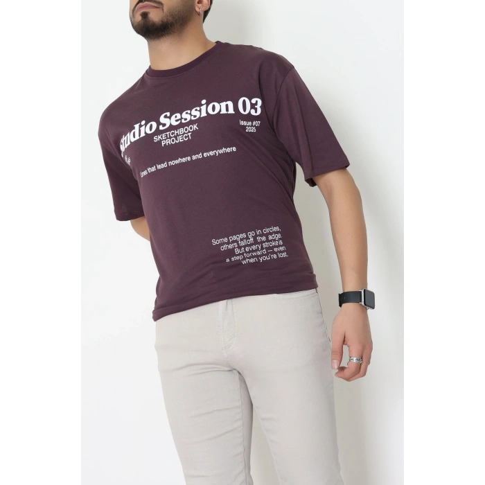 Kompakt Penye Unisex Tişört Mürdüm - 55064.1872.