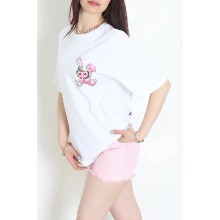 Kompakt Penye Unisex Tişört Pembebeyaz - 55064.1872.