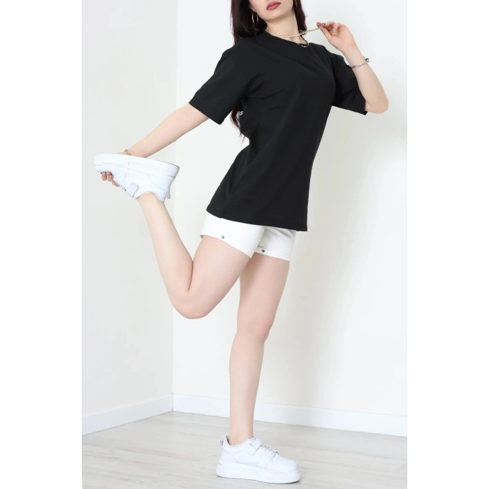 Kompakt Penye Unisex Tişört Siyah - 55064.1872.