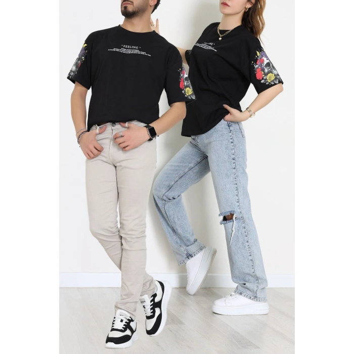 Kompakt Penye Unisex Tişört Siyahbeyaz - 55064.1872.