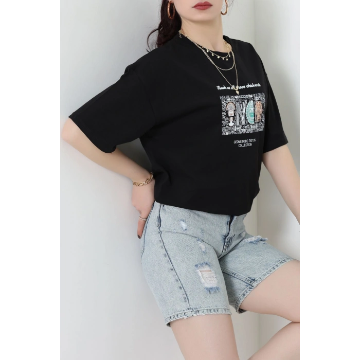 Kompakt Penye Unisex Tişört Siyahkahve - 55064.1872.