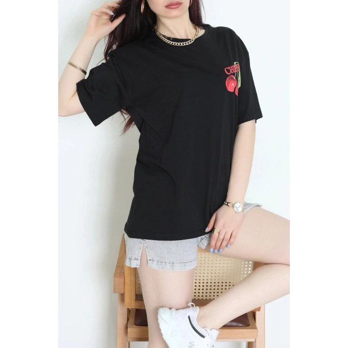 Kompakt Penye Unisex Tişört Siyahkırmızı - 55064.1872.