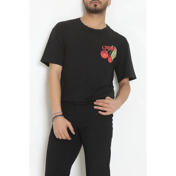 Kompakt Penye Unisex Tişört Siyahkırmızı - 55064.1872.