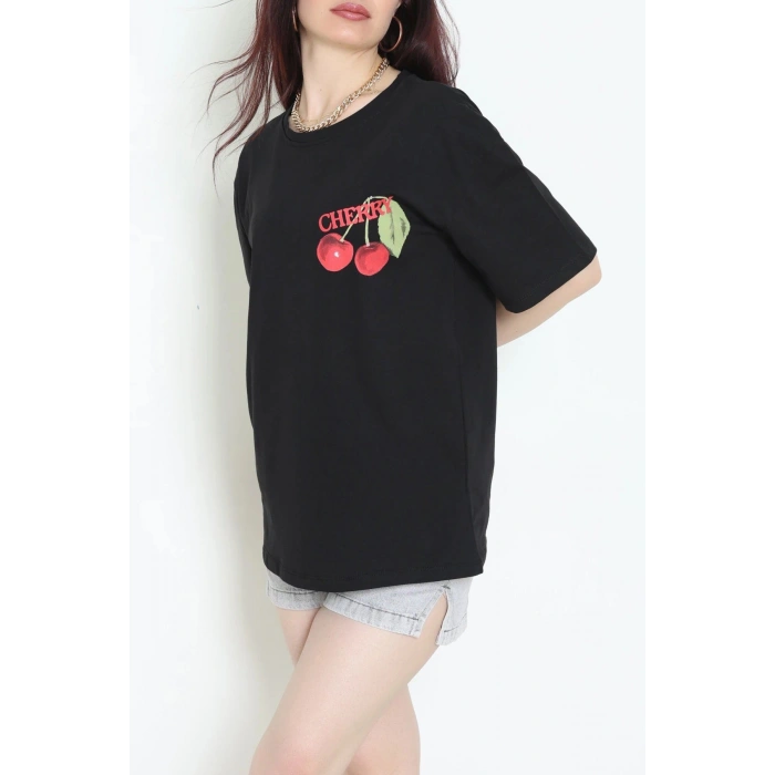 Kompakt Penye Unisex Tişört Siyahkırmızı - 55064.1872.