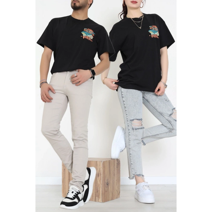 Kompakt Penye Unisex Tişört Siyahoranj - 55064.1872.