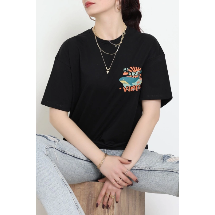 Kompakt Penye Unisex Tişört Siyahoranj - 55064.1872.