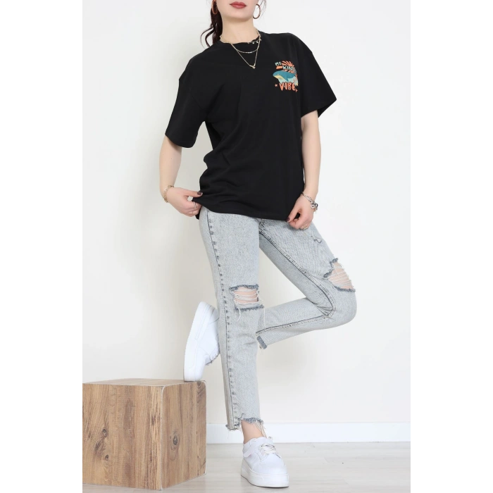 Kompakt Penye Unisex Tişört Siyahoranj - 55064.1872.