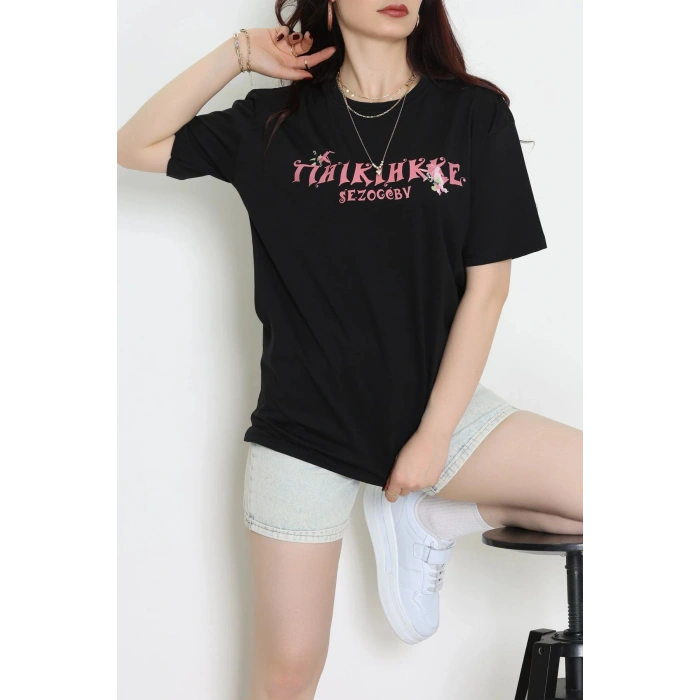 Kompakt Penye Unisex Tişört Siyahpembe - 55064.1872.
