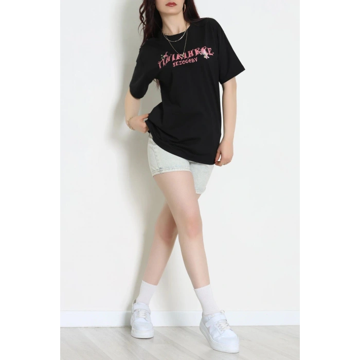 Kompakt Penye Unisex Tişört Siyahpembe - 55064.1872.