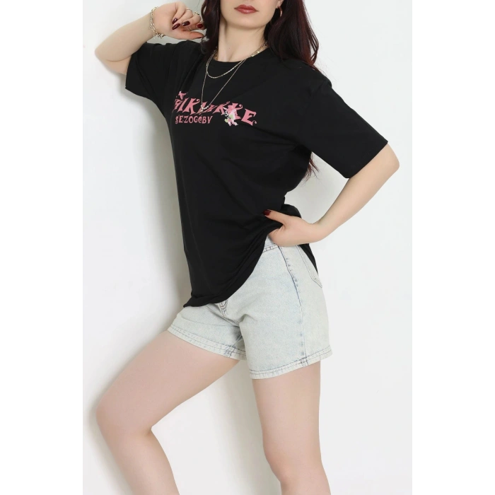 Kompakt Penye Unisex Tişört Siyahpembe - 55064.1872.
