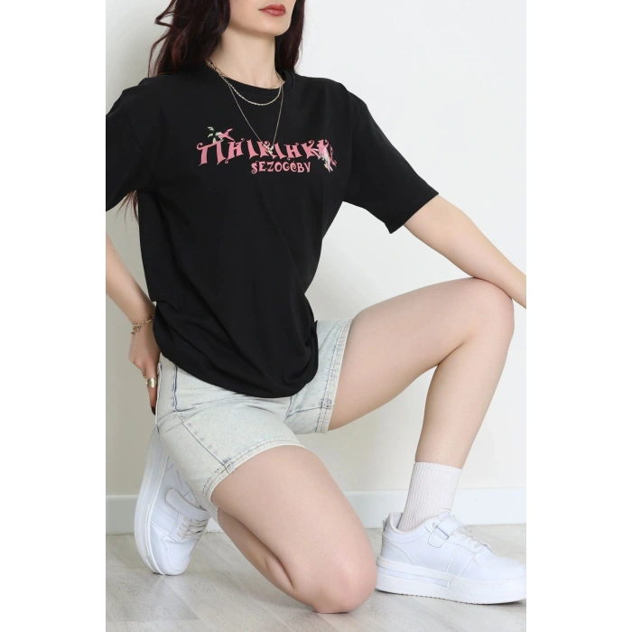 Kompakt Penye Unisex Tişört Siyahpembe - 55064.1872.