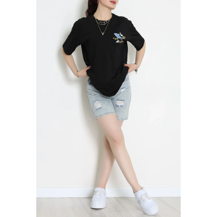 Kompakt Penye Unisex Tişört Siyahsarı - 55064.1872.