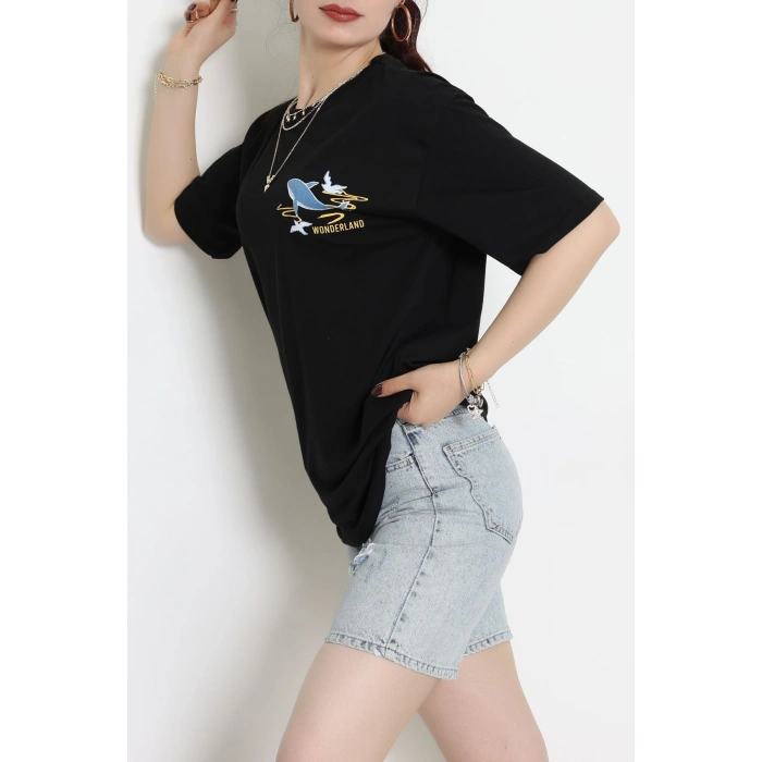 Kompakt Penye Unisex Tişört Siyahsarı - 55064.1872.