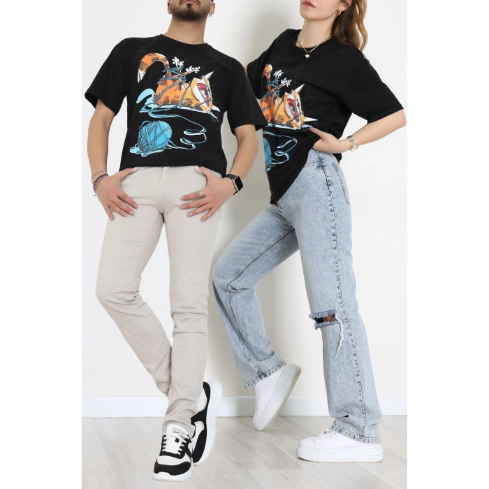 Kompakt Penye Unisex Tişört Siyahturuncu - 55064.1872.