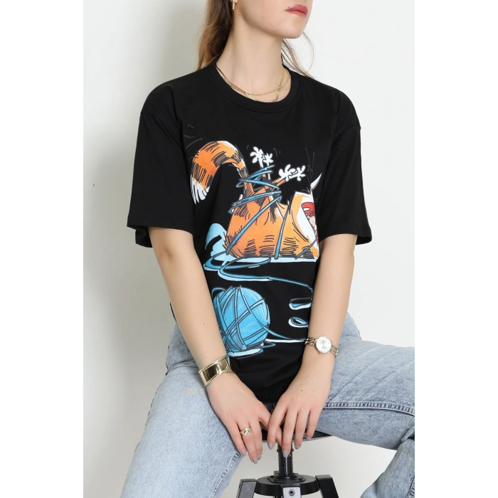 Kompakt Penye Unisex Tişört Siyahturuncu - 55064.1872.