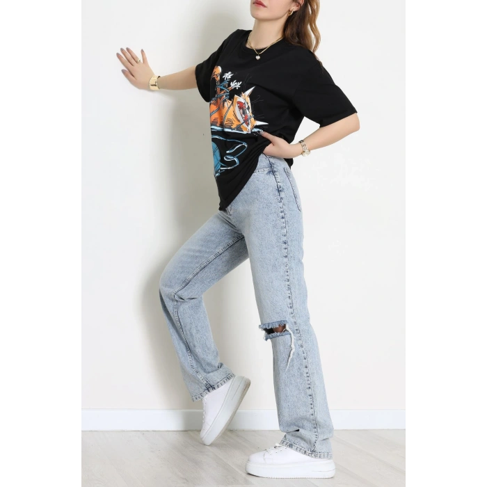 Kompakt Penye Unisex Tişört Siyahturuncu - 55064.1872.