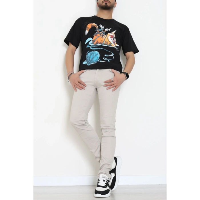 Kompakt Penye Unisex Tişört Siyahturuncu - 55064.1872.