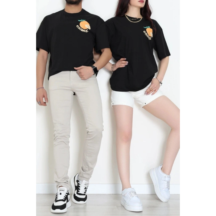 Kompakt Penye Unisex Tişört Turuncusiyah - 55064.1872.