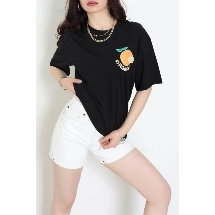 Kompakt Penye Unisex Tişört Turuncusiyah - 55064.1872.