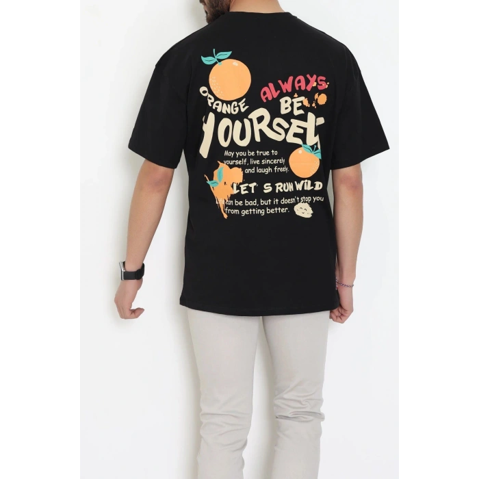 Kompakt Penye Unisex Tişört Turuncusiyah - 55064.1872.