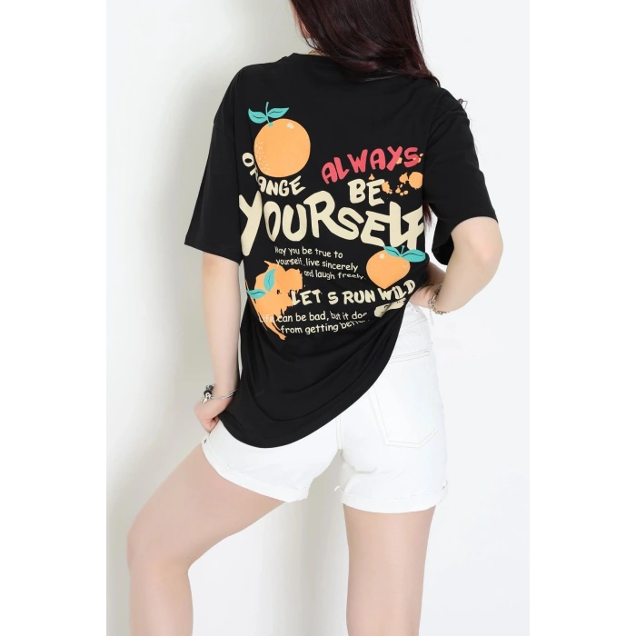 Kompakt Penye Unisex Tişört Turuncusiyah - 55064.1872.