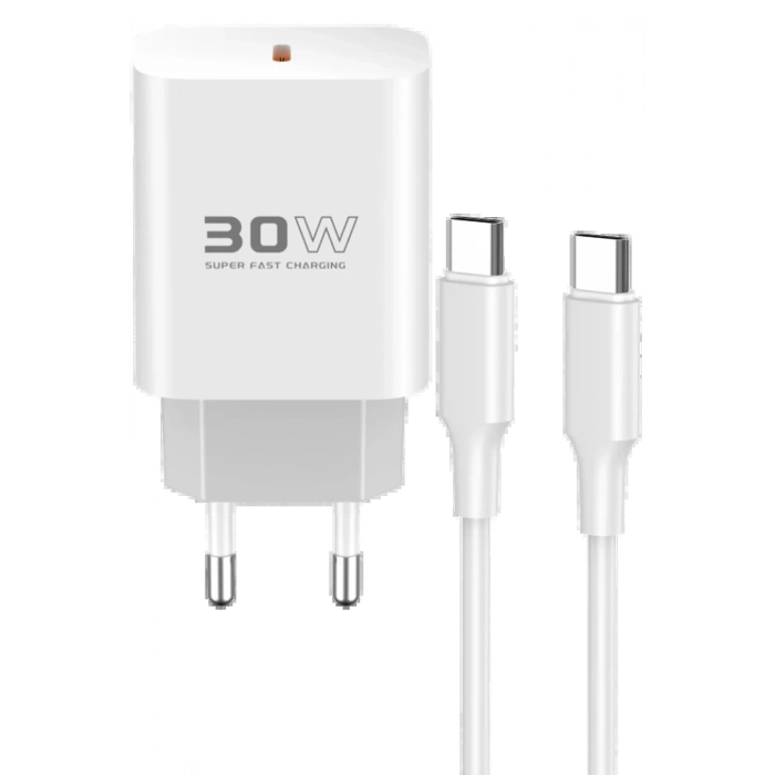 Konfulon C87C 30W Type-C Çıkışlı Ekstra DL51 1M Type-C to Type-C Kablolu PD Şarj Cihazı - Beyaz