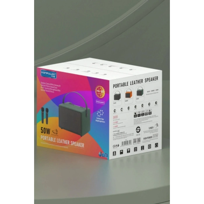 Konfulon F31 50W Sürücülü 2 Adet Mikrofonlu BT 5.2 Kablosuz Hoparlör - Siyah