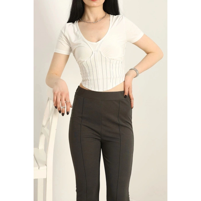 Korsaj Detaylı Bluz  Beyaz - 41382.1595.