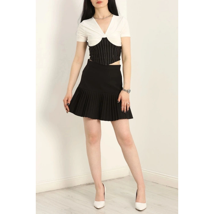 Korsaj Detaylı Bluz Siyahbeyaz - 41380.1595.