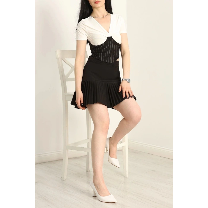 Korsaj Detaylı Bluz Siyahbeyaz - 41380.1595.