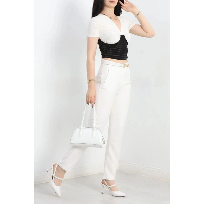 Korsaj Detaylı Bluz  Siyahbeyaz - 41383.1595.