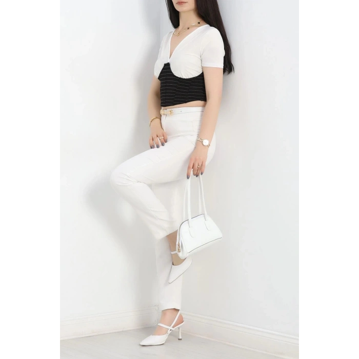 Korsaj Detaylı Bluz  Siyahbeyaz - 41383.1595.