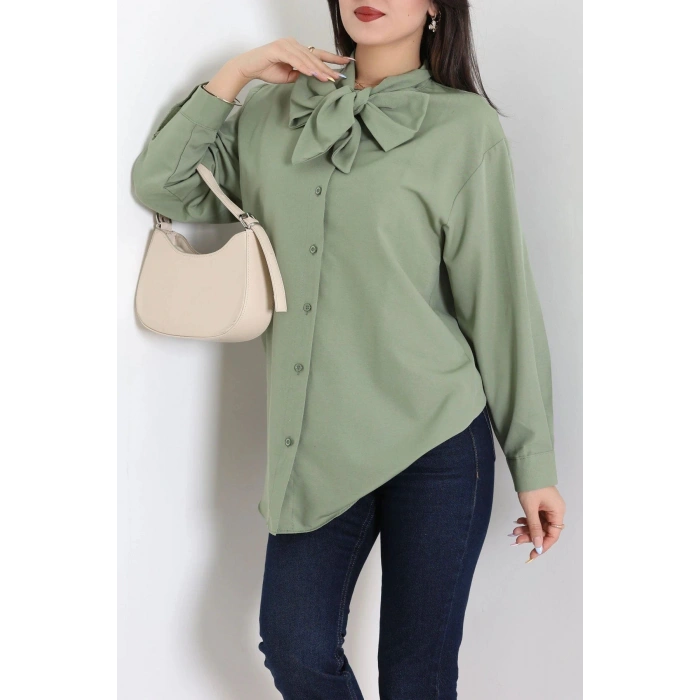 Kravat Yaka Oversize Poplin Tunik Haki - 44063.255.