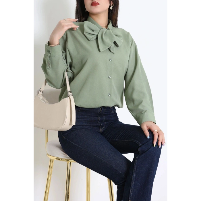 Kravat Yaka Oversize Poplin Tunik Haki - 44063.255.