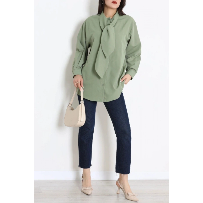 Kravat Yaka Oversize Poplin Tunik Haki - 44063.255.