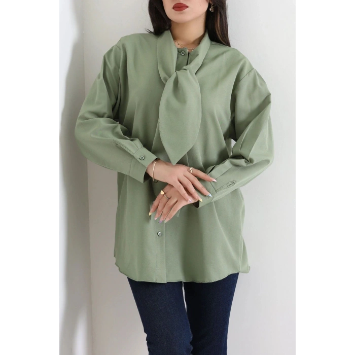 Kravat Yaka Oversize Poplin Tunik Haki - 44063.255.