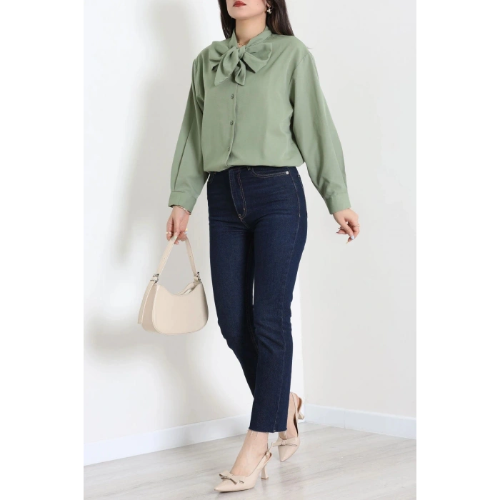 Kravat Yaka Oversize Poplin Tunik Haki - 44063.255.
