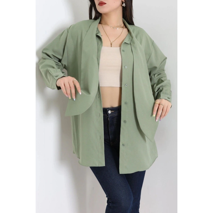 Kravat Yaka Oversize Poplin Tunik Haki - 44063.255.