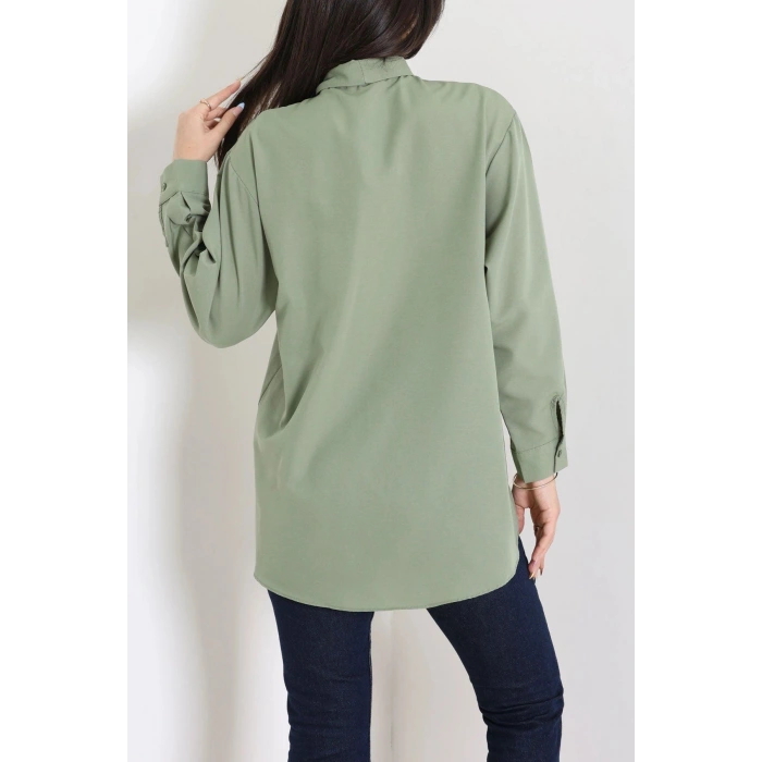 Kravat Yaka Oversize Poplin Tunik Haki - 44063.255.