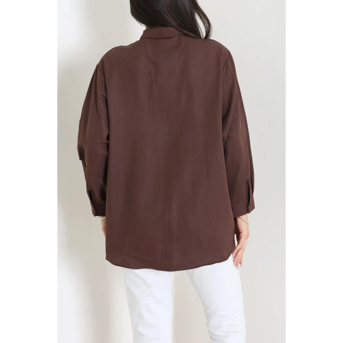Kravat Yaka Oversize Poplin Tunik Kahve - 44063.255.