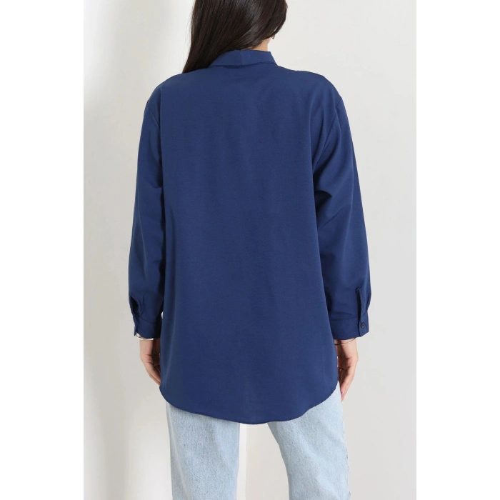 Kravat Yaka Oversize Poplin Tunik Lacivert - 44063.255.