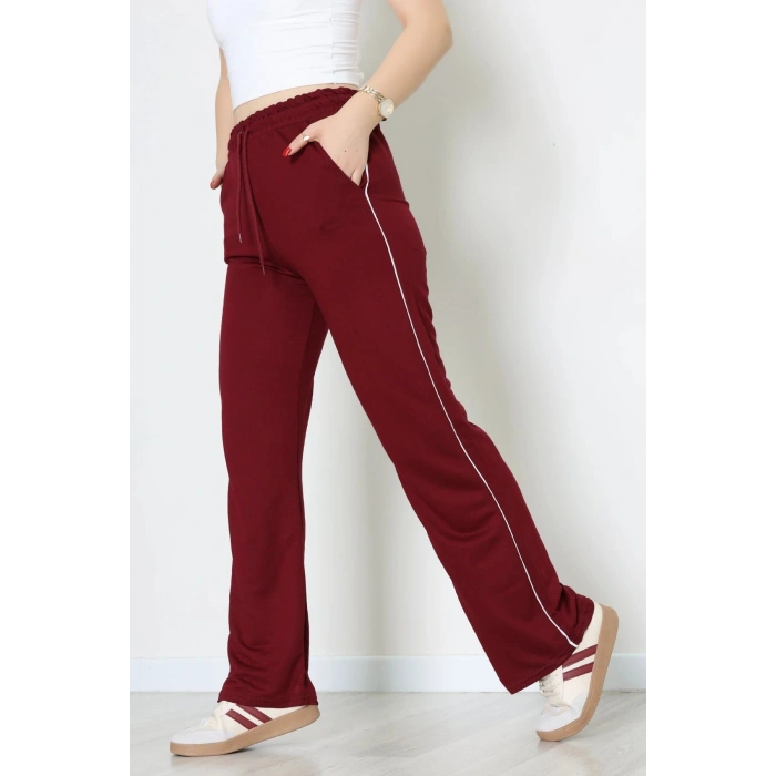 Kristal Kumaş Biyeli Eşofman Altı Bordo - 42926.102.