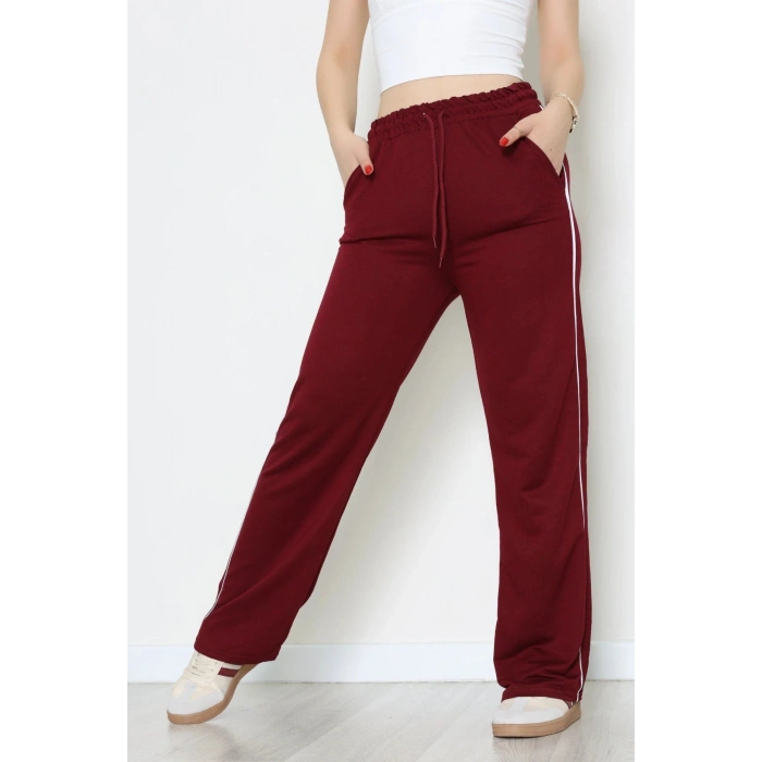 Kristal Kumaş Biyeli Eşofman Altı Bordo - 42926.102.