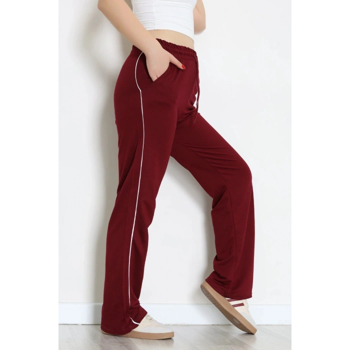 Kristal Kumaş Biyeli Eşofman Altı Bordo - 42926.102.
