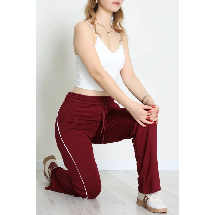 Kristal Kumaş Biyeli Eşofman Altı Bordo - 42926.102.