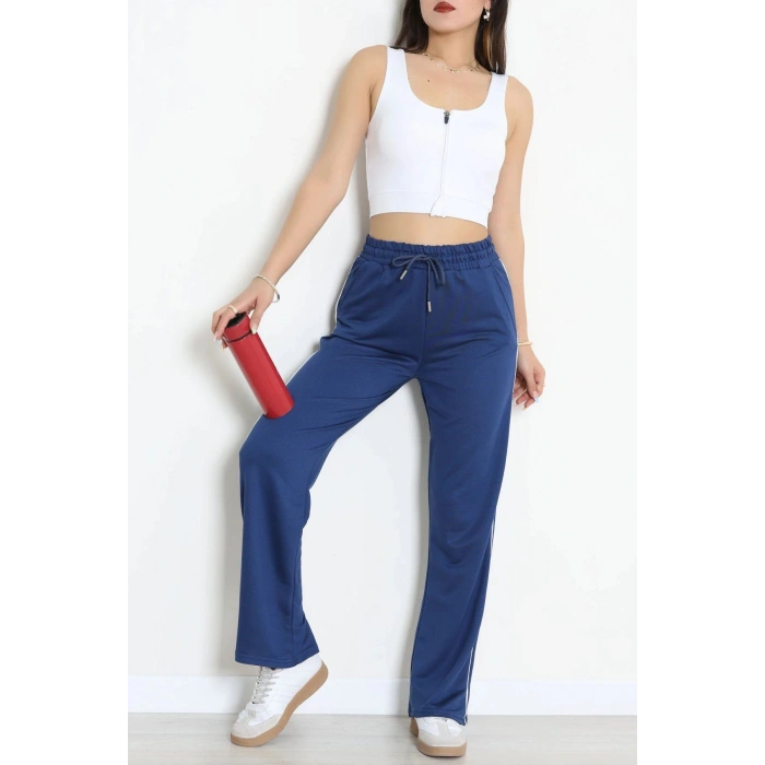 Kristal Kumaş Biyeli Eşofman Altı İndigo - 42926.102.