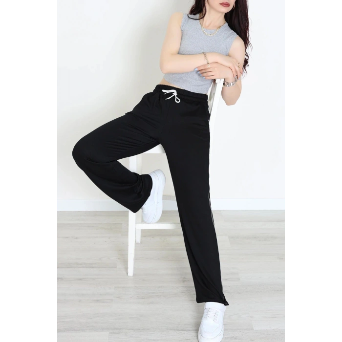 Kristal Kumaş Biyeli Eşofman Altı Siyah - 42926.102.