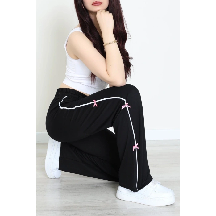 Kristal Kumaş Kurdeleli Eşofman Altı Siyah - 42927.102.