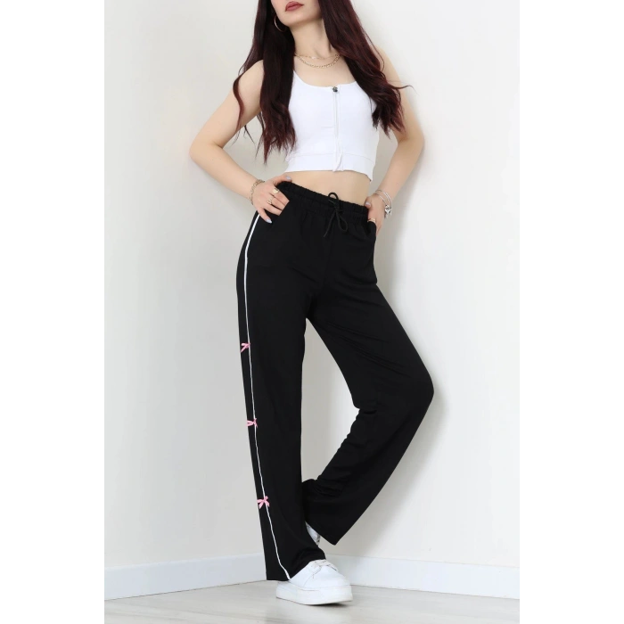 Kristal Kumaş Kurdeleli Eşofman Altı Siyah - 42927.102.