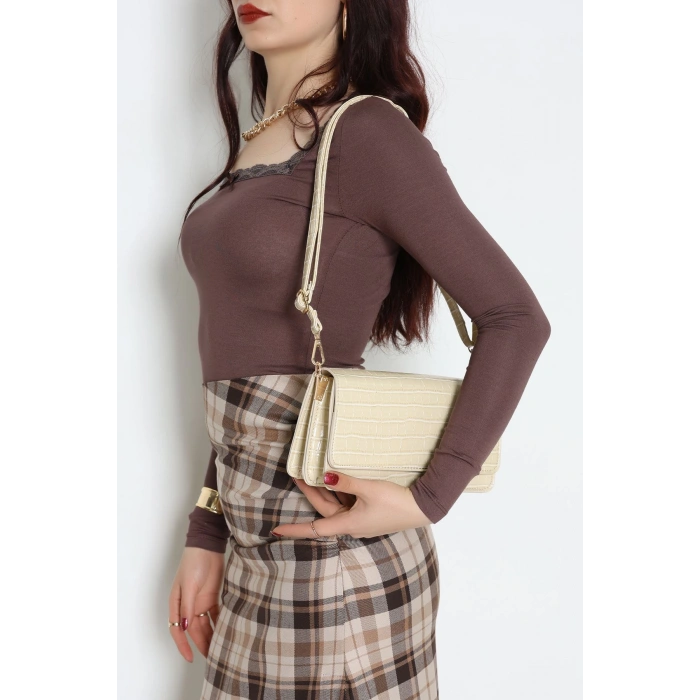 Kroko Kol Çantası Krem - 3006.1853.